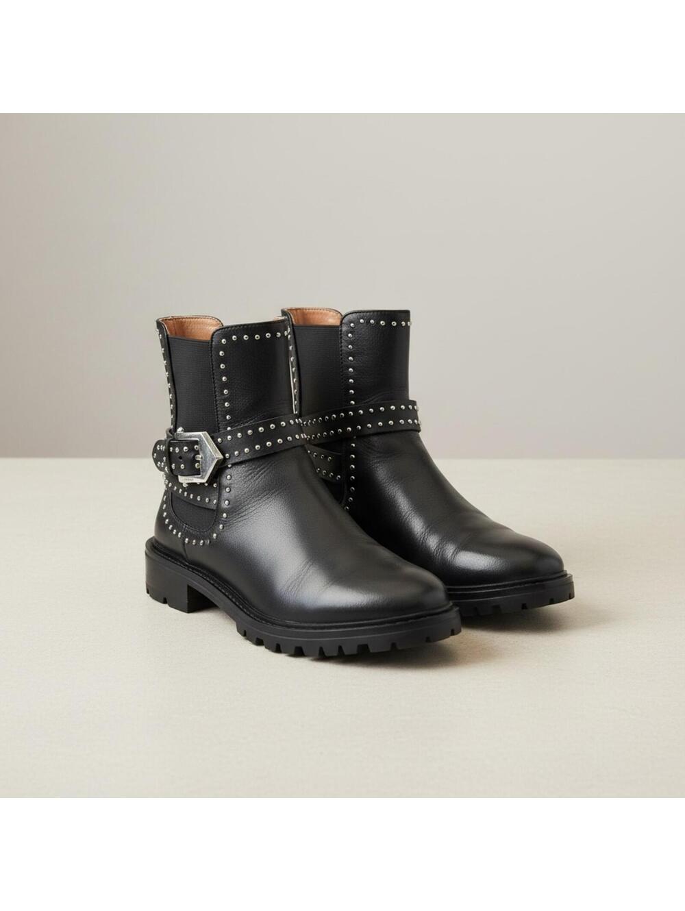 Givenchy Studded Biker Boots Black Leather Harness Moto EU 38/ US 7.5 - Picture 2 of 15